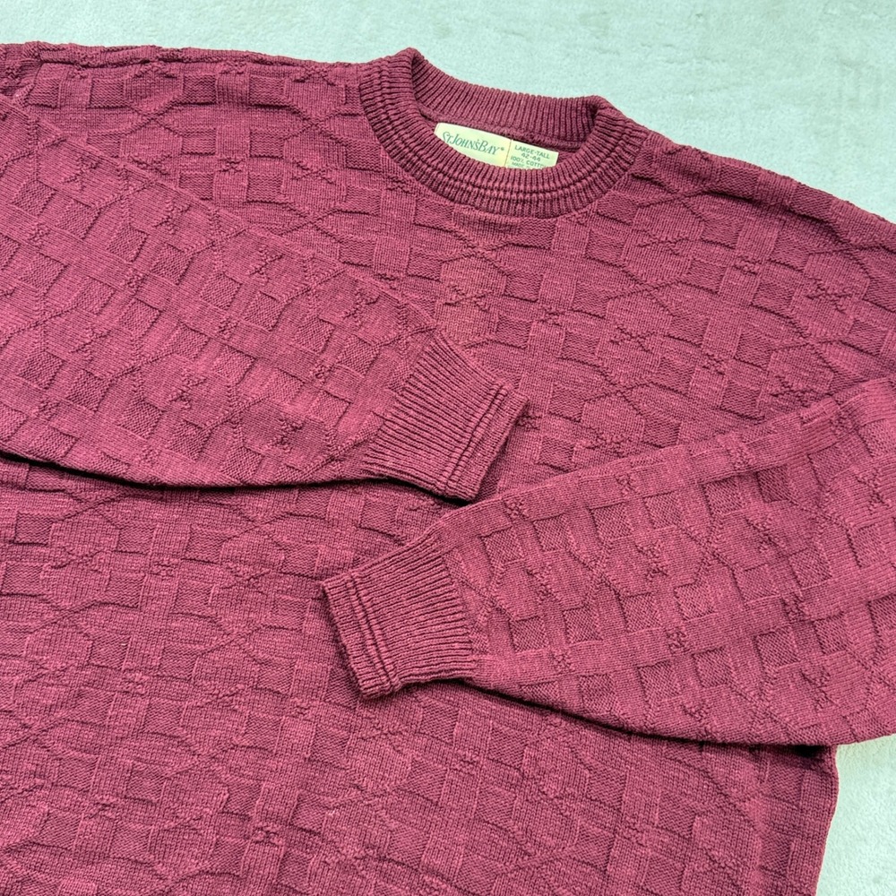 Vintage St Johns Bay Sweater Mens LT Tall Burgundy Textured Knit Pullover USA